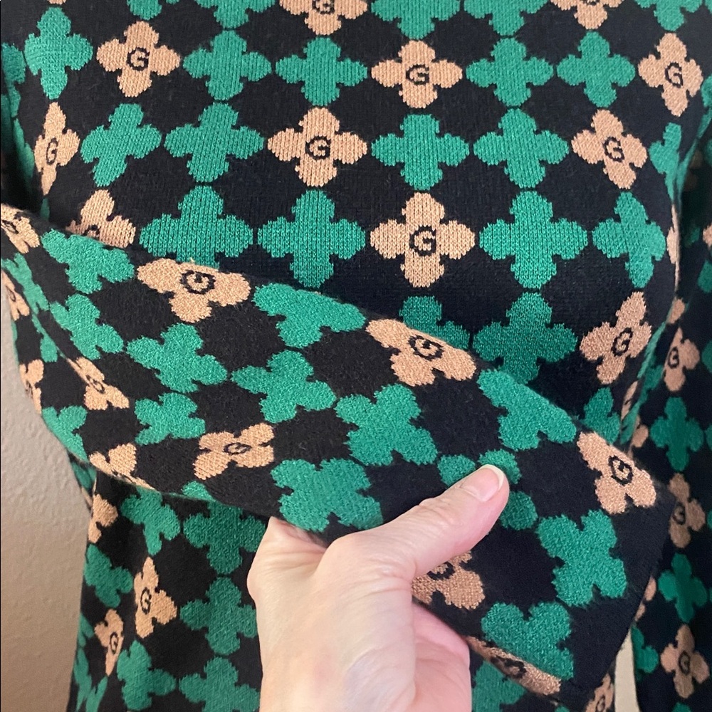 G interlock GG print green/cream/black knit mock turtleneck top sweater - Picture 3 of 7